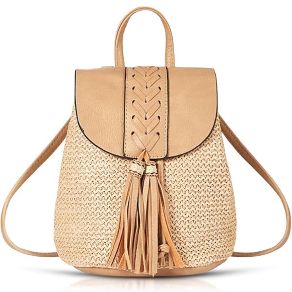 Straw Bag Bohemian Tassels Handmade Bucket Bag, Multifunctional Shoulder Bag - Picture 1 of 5
